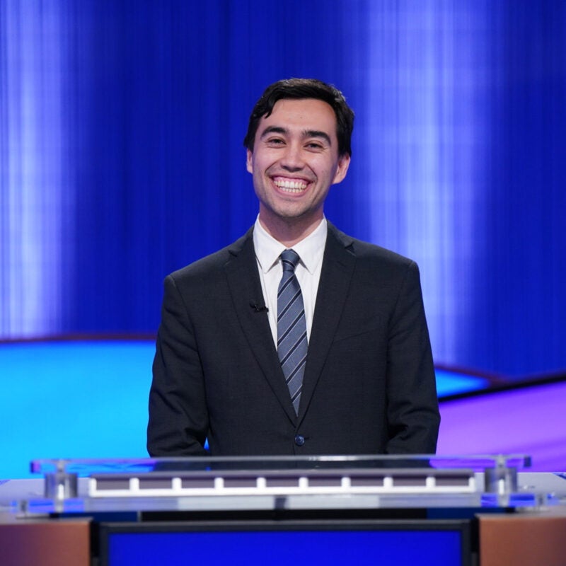 Caleb Groen on the set of Jeopardy.