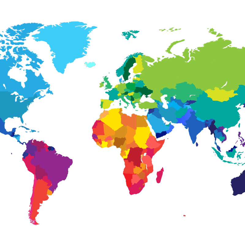 World map in rainbow colors