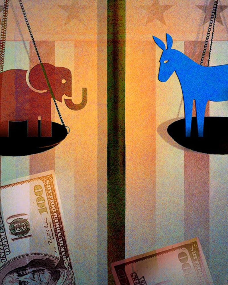 Donkey and elephant illustration.