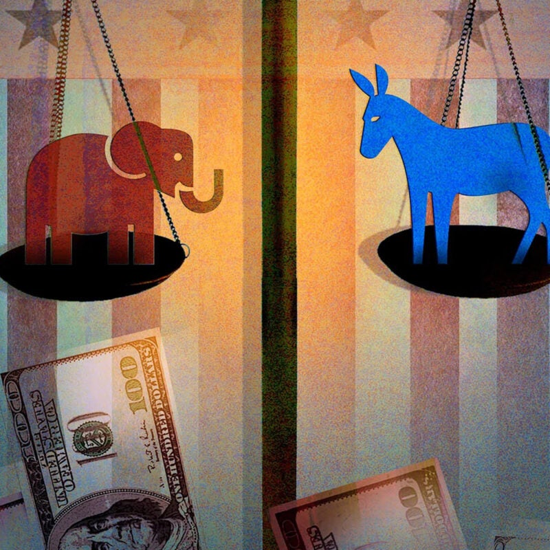 Donkey and elephant illustration.