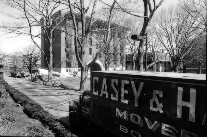 A moving truck on Holmes Field.