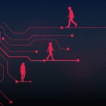 Illustration of people walking across circuit board.