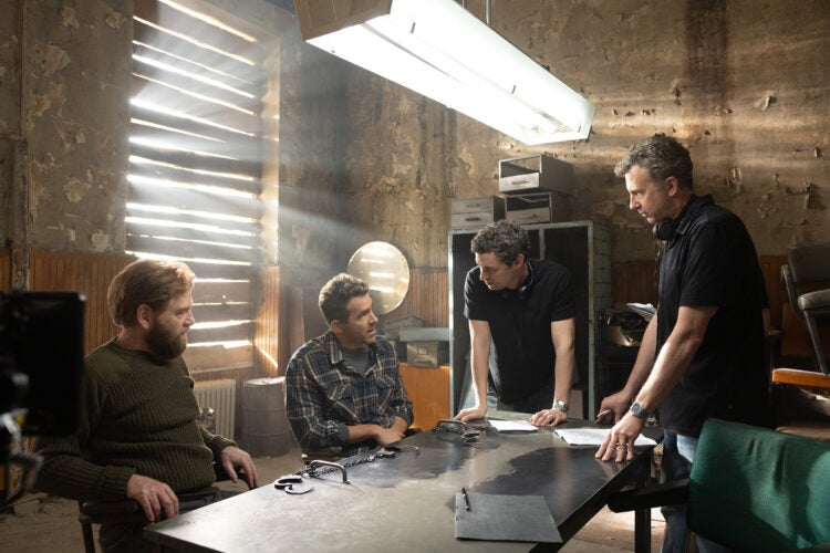 Actors and crew on the set of 