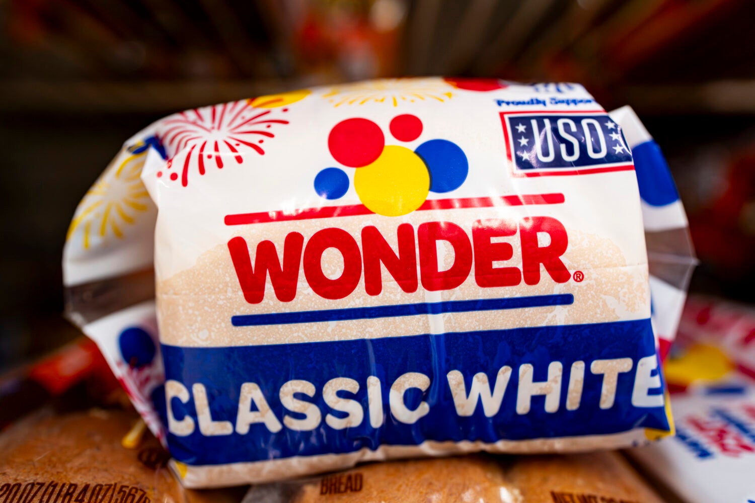 Close up on a package of Wonder Bread.