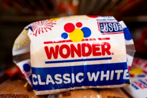 Close up on a package of Wonder Bread.