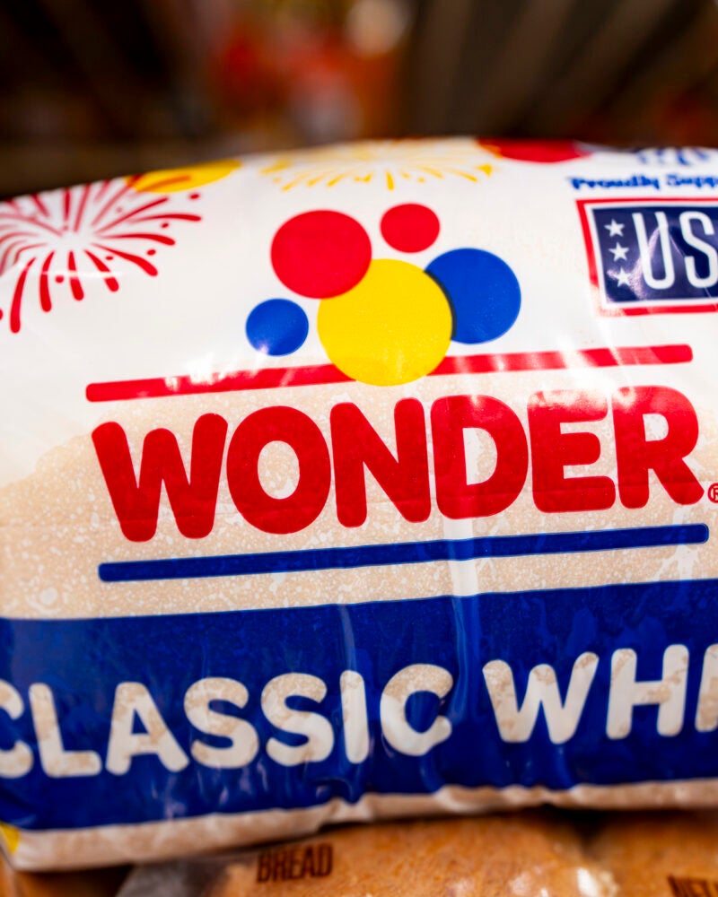 Close up on a package of Wonder Bread.