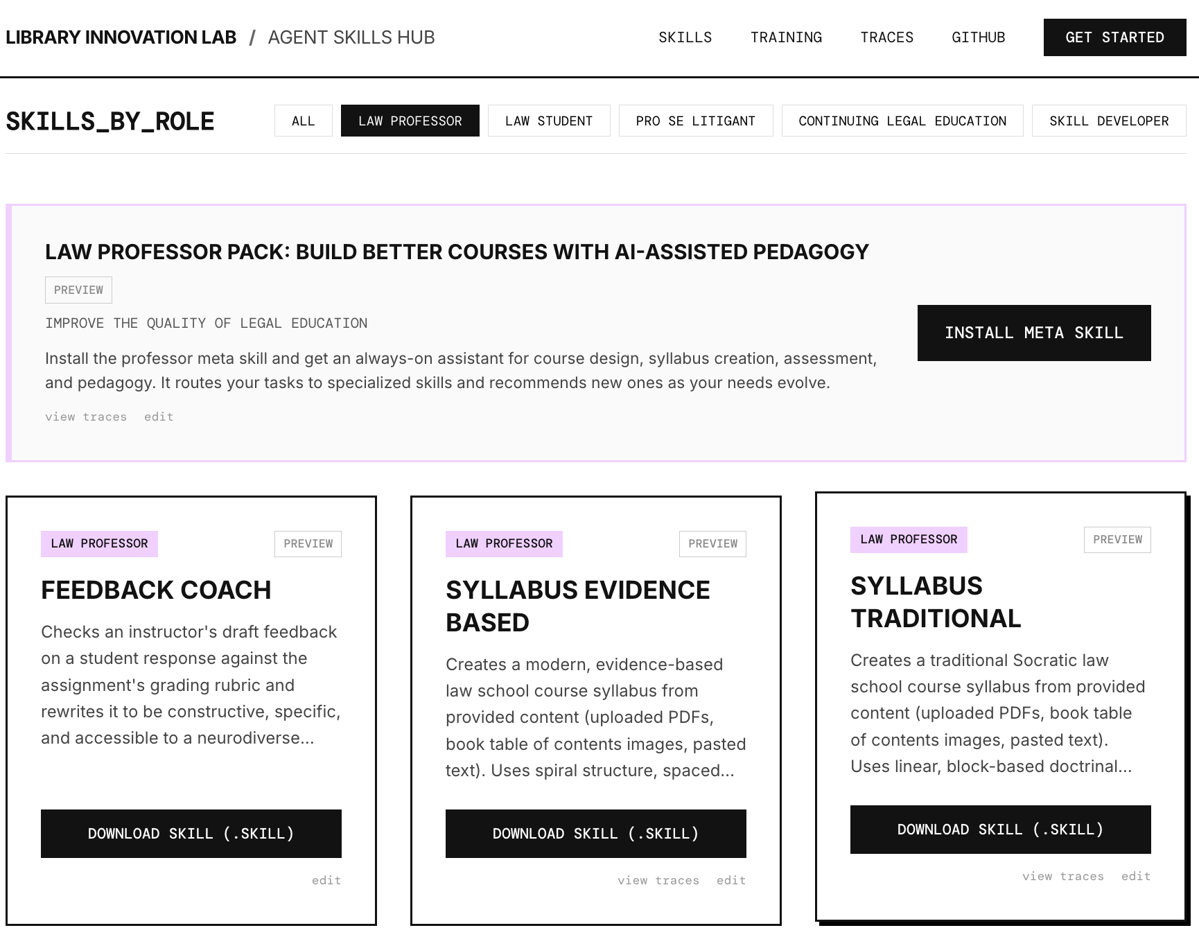 Screenshot of the Law Skills Hub, highlighting the 