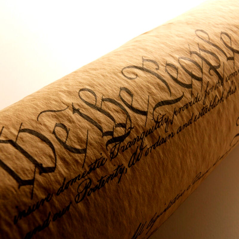 Close up of a scrolled U.S. Constitution