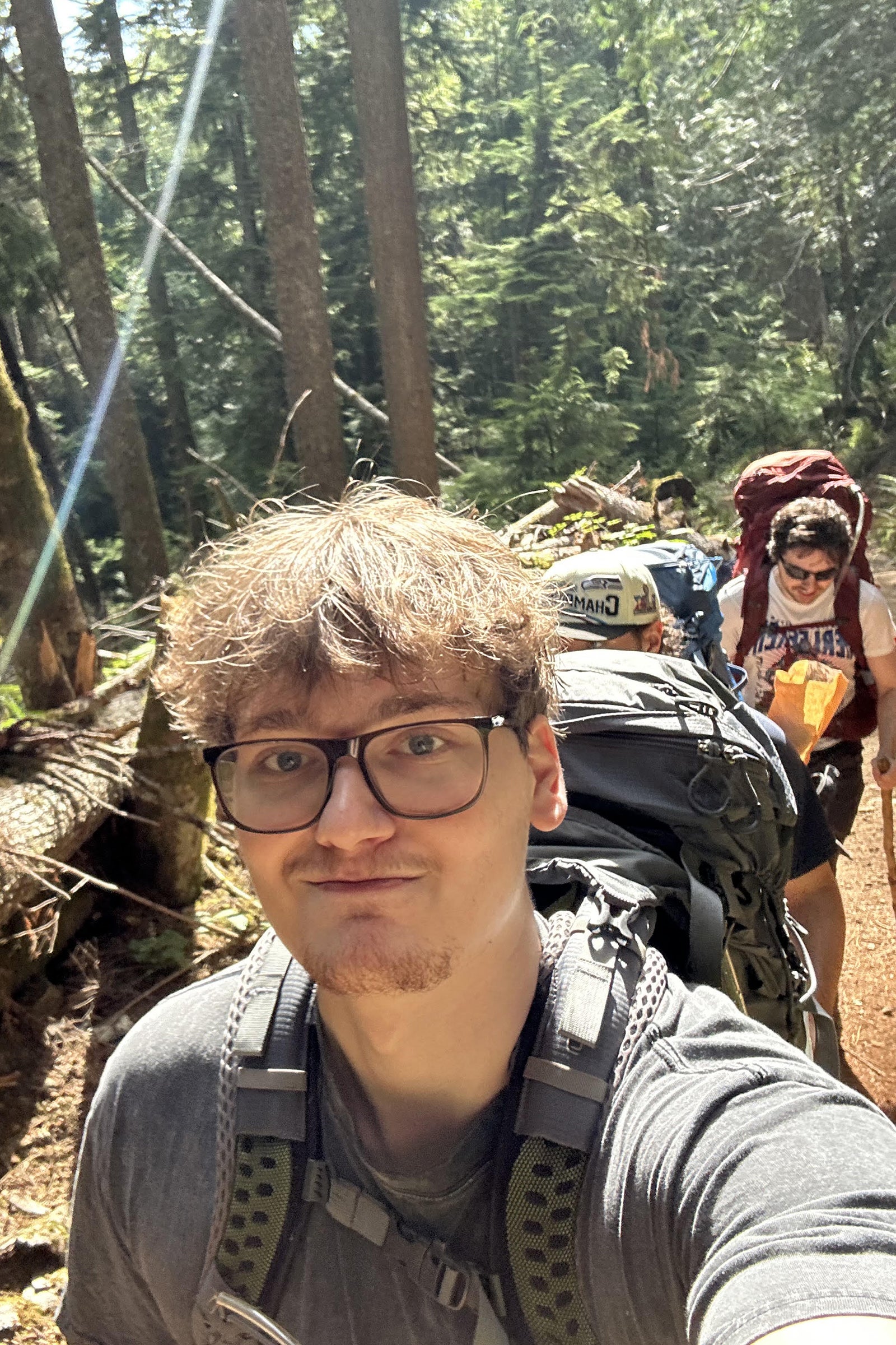 Griffin Hehmeyer hiking with friends.