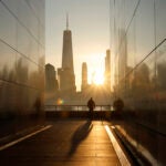 View from the Empty Sky 9/11 Memorial in Jersey City, New Jersey at sunrise.