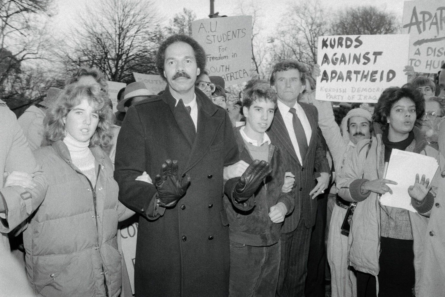 Randall Robinson with Rory and Douglas Kennedy at a demonstration.