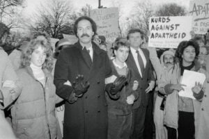 Randall Robinson with Rory and Douglas Kennedy at a demonstration.