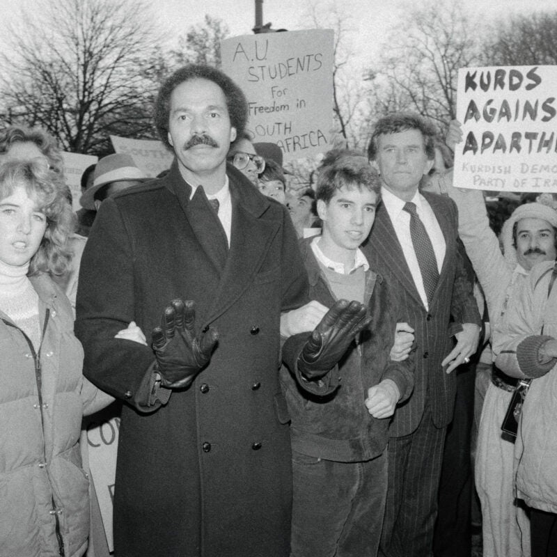 Randall Robinson with Rory and Douglas Kennedy at a demonstration.