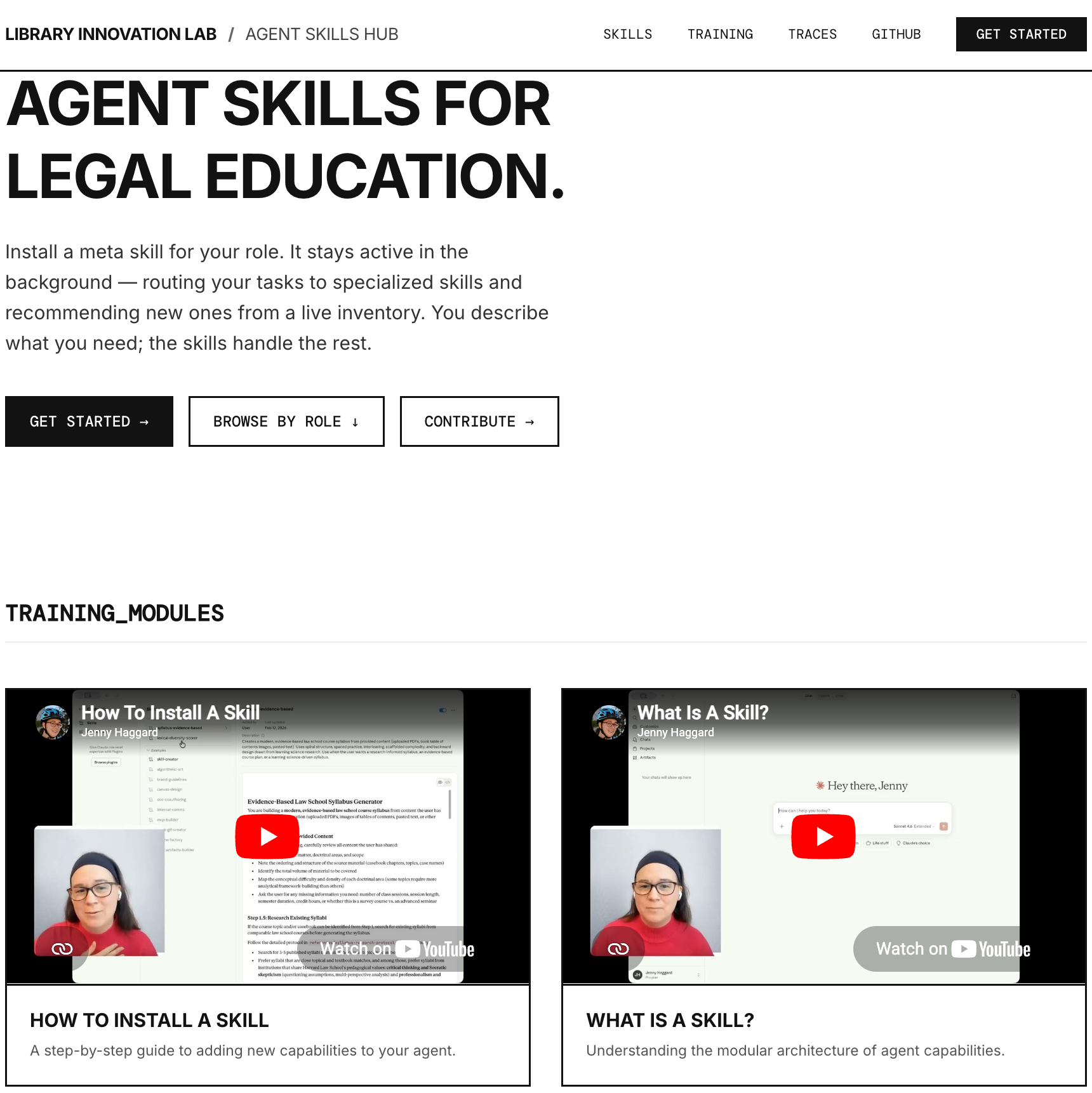 A screenshot of the Law Skills Hub showing two how-to videos hosted on Youtube.