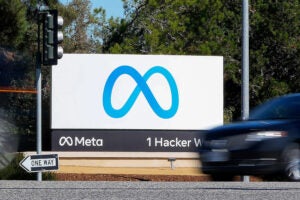 Meta sign at California headquarters.