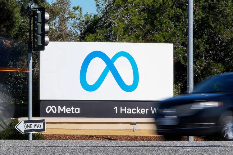 Meta sign at California headquarters.