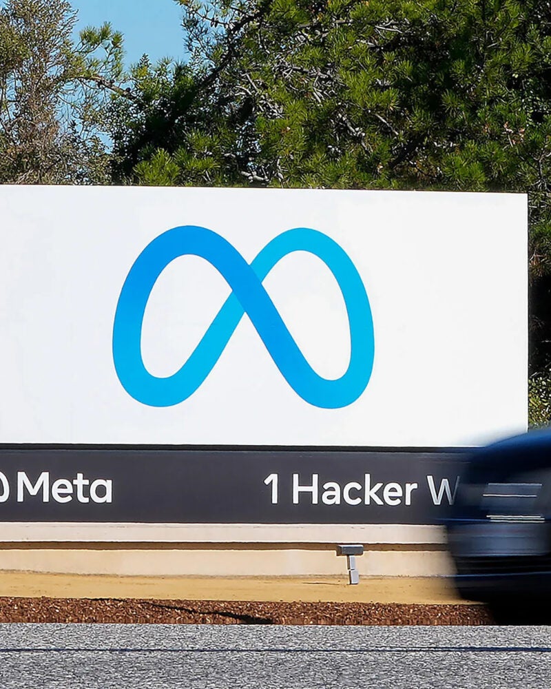 Meta sign at California headquarters.