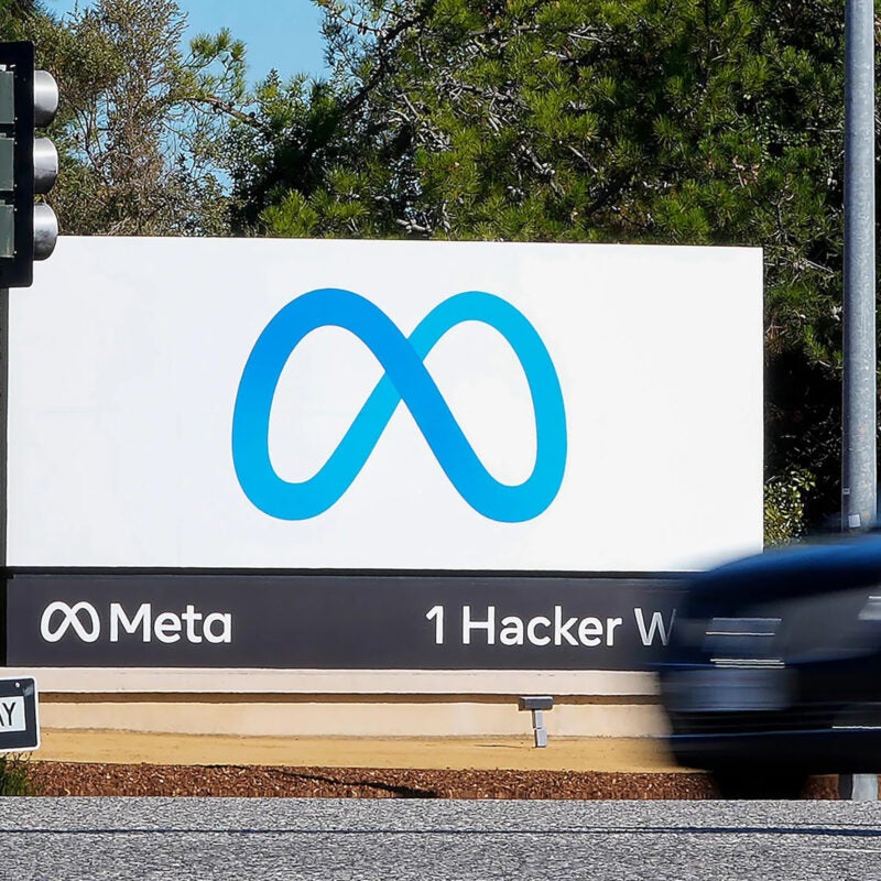 Meta sign at California headquarters.