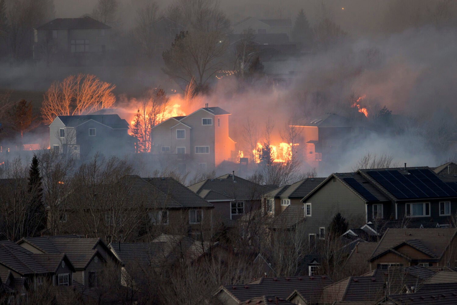 Wildfires burning homes in Superior, Colorado in 2021.