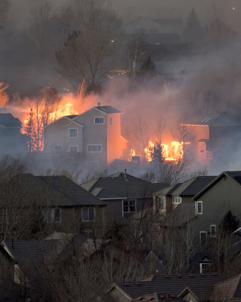 Wildfires burning homes in Superior, Colorado in 2021.