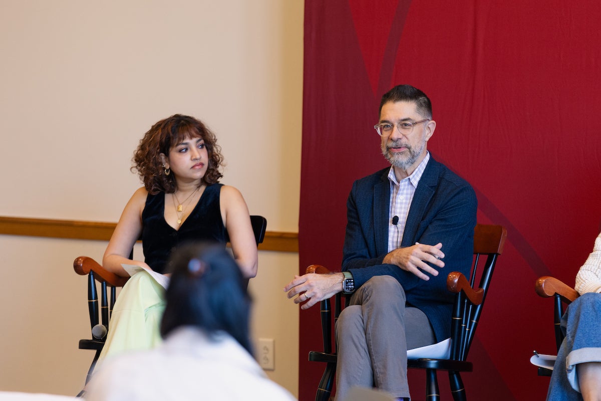Arnaaz Ameer and Chris Bavitz at faculty perspectives on well-being panel.
