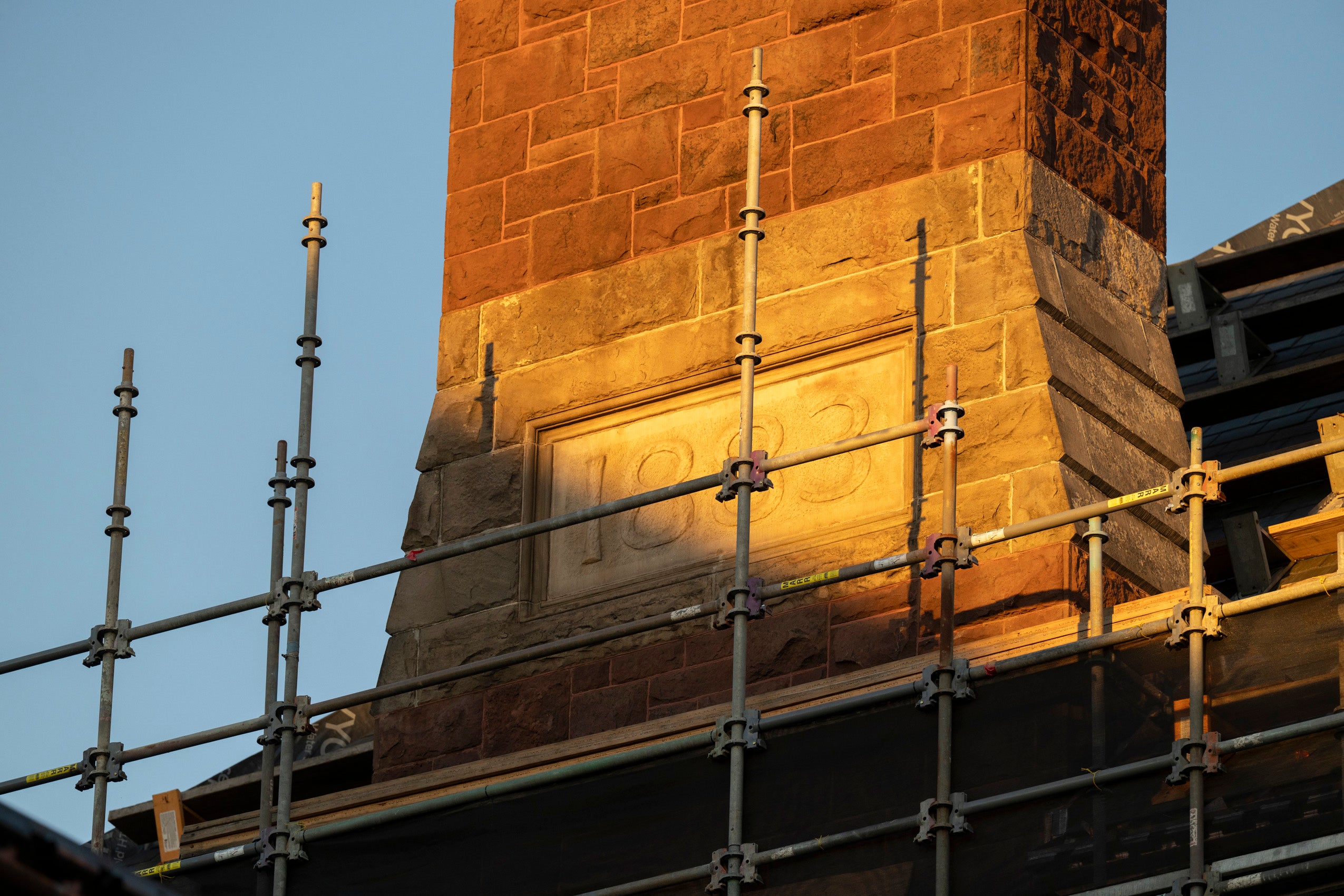 Detail of building in early evening.
