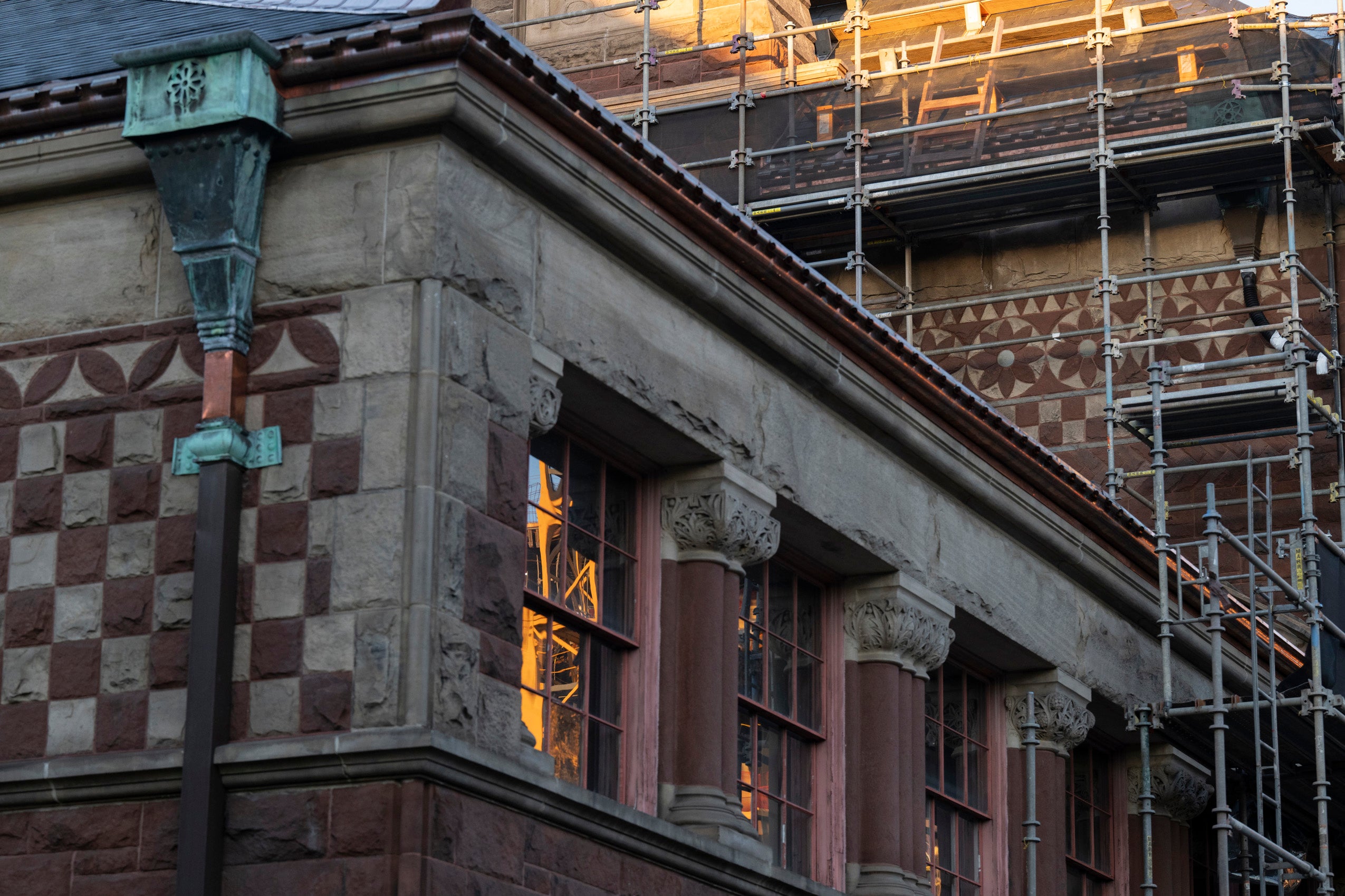 Detail of building in early evening.