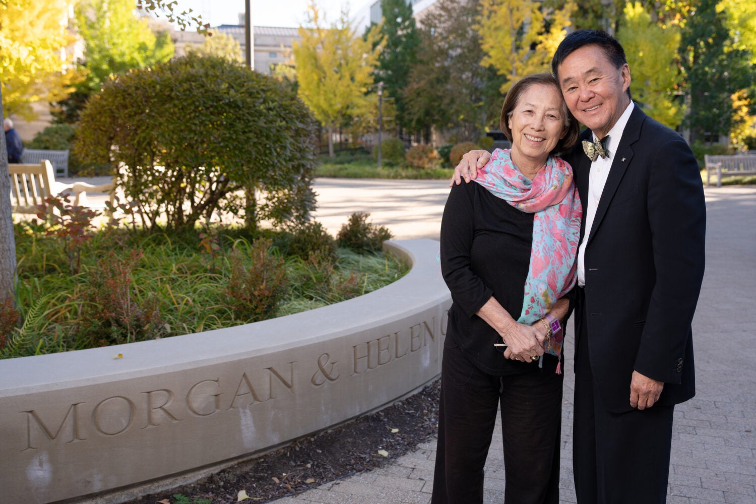Morgan ’76 and Helen Chu on the law school campus
