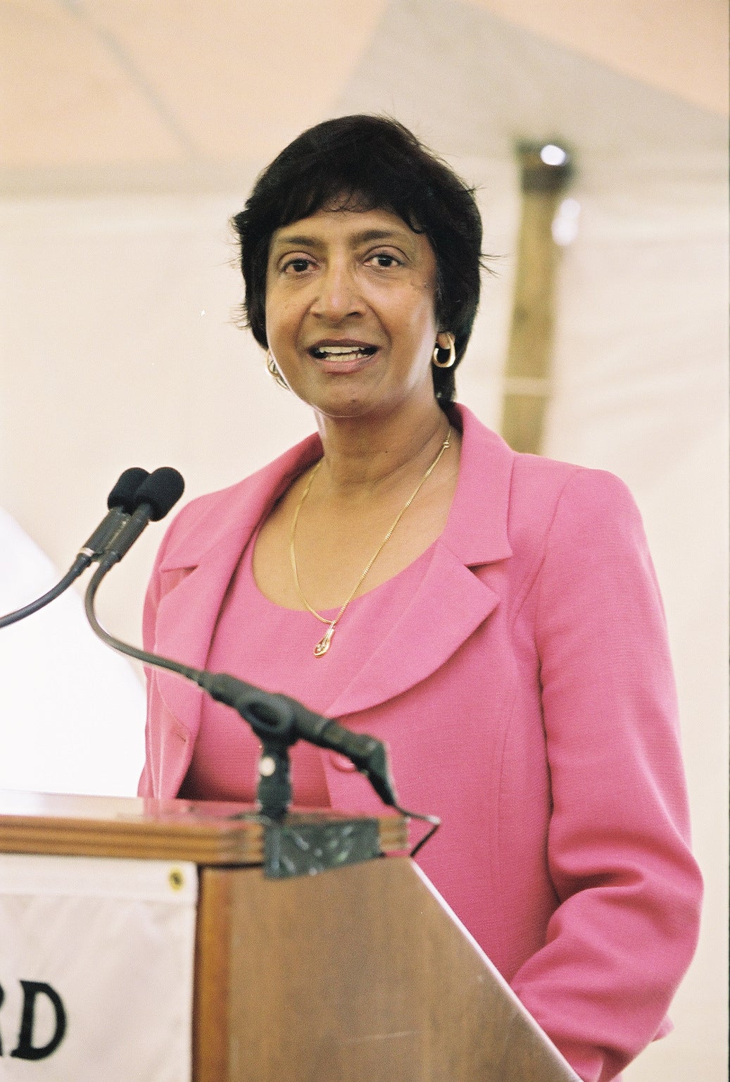 Navi Pillay speaks at a podium.